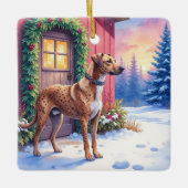 Catahoula Leopard Dog Rustic Barn Christmas Art Keramikornament (Vorderseite)