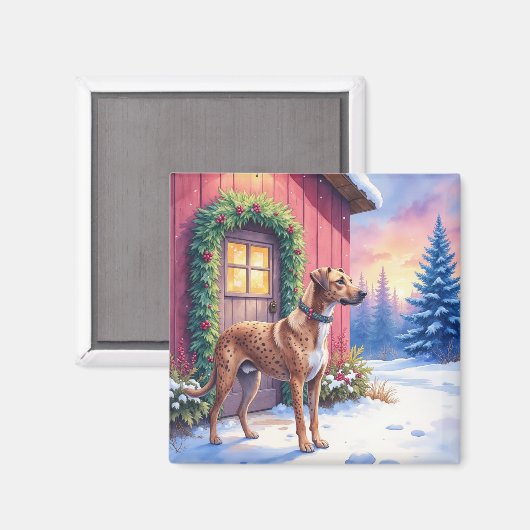 Catahoula Leopard Dog Rustic Barn Christmas Art Magnet (Vorderseite/Rückseite)