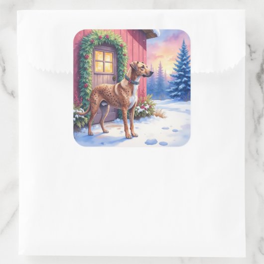 Catahoula Leopard Dog Rustic Barn Christmas Art Quadratischer Aufkleber (Tasche)