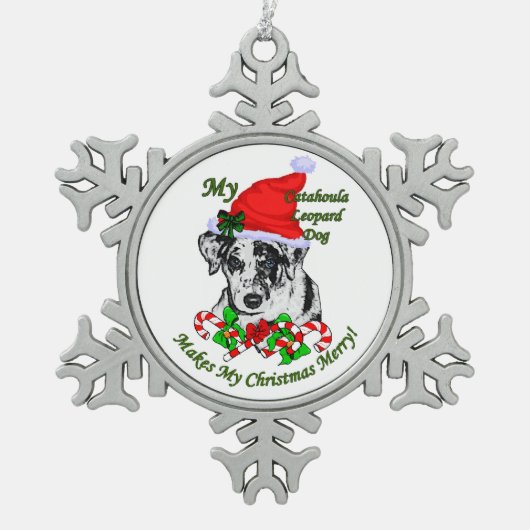 Catahoula Leopard Dog Weihnachten Schneeflocken Zinn-Ornament (Vorderseite)