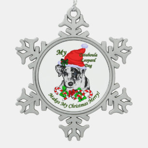 Catahoula Leopard-Hundeweihnachten Schneeflocken Zinn-Ornament
