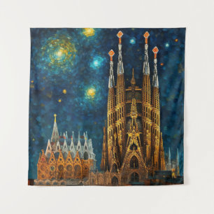 Catalan Starry Night Gaudí trifft Van Gogh Wandteppich