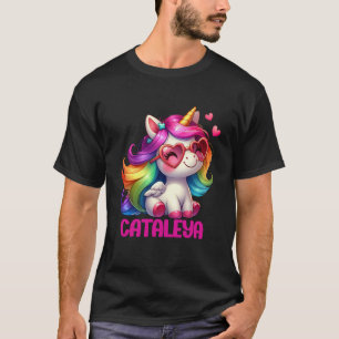 Cataleya Personalisierter Name Bunter Einhorn Frau T-Shirt