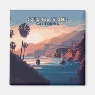 Catalina Island California Boote Sunset Retro Magnet