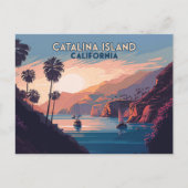 Catalina Island California Boote Sunset Retro Postkarte (Vorderseite)