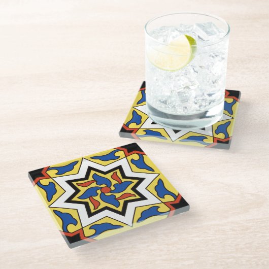 Catalina Island Tile Design Glasuntersetzer (Schrägansicht)