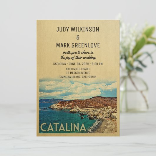 Catalina Island Wedding Einladung Vintag (Stehend Vorderseite)