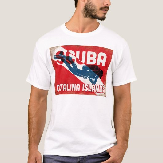 Catalina Islands Scuba Diver - Blue Retro T-Shirt (Vorderseite)