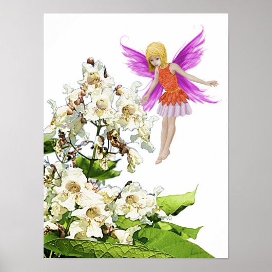 Catalpa Tree Fairy neben Blume Poster (Vorne)