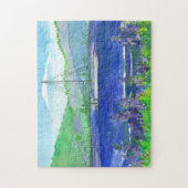 Catamaran Sailboat Lila Lupines Bergsee Puzzle (Vertikal)