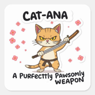 Catana Samurai - Adorable Cat Warrior Quadratischer Aufkleber