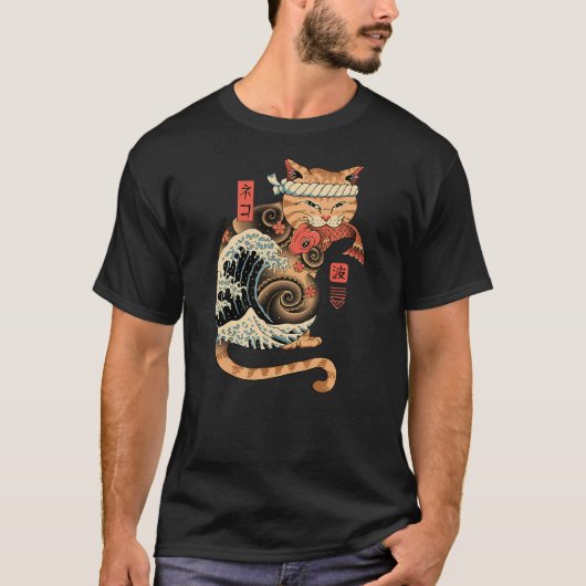 Catana Wave Japanese Cat The Great Wave T-Shirt (Vorderseite)