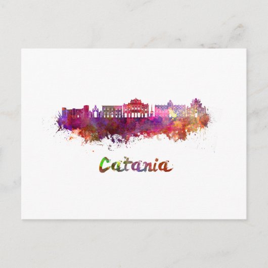 Catania skyline im Watercolor Postkarte (Vorderseite)