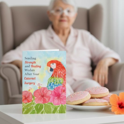 Cataract Surgery Healing Scarlet Macaws, Hibiscus Karte