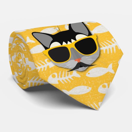 Catatude Funny Cat mit Mustache und Sonnenbrille Krawatte (Gerollt)