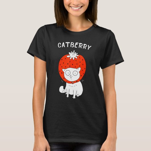 Catberry Katze mit Erdbeerhaube T-Shirt (Vorderseite)