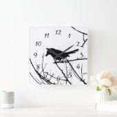 Catbird Silhouette Love Bird Watching Quadratische Wanduhr (Zuhause)