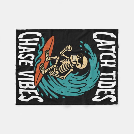 Catch Tides Chase Vibes Skeleton Surfer Beach Fleecedecke (Vorderseite (Horizontal))