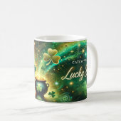 Catch Your Lucky Star Celestial Green Gold Kaffeetasse (VorderseiteRechts)
