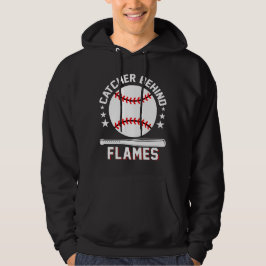 Catcher Behind Flames White Playing Baseball Hoodie