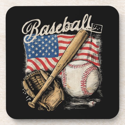 Catcher-Pitch der American Flag Baseball Player Ba Getränkeuntersetzer (Vorderseite)