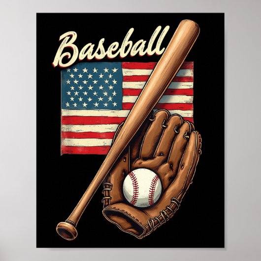 Catcher-Pitch der American Flag Baseball Player Ba Poster (Vorne)