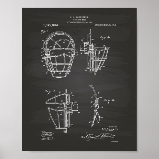 Catcher's Mask 1913 Patent Art Chalkboard Poster (Vorne)