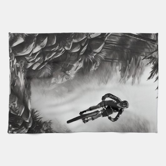 Catching Air - Mountain Bike Digitale Bleistiftski Geschirrtuch (Horizontal)