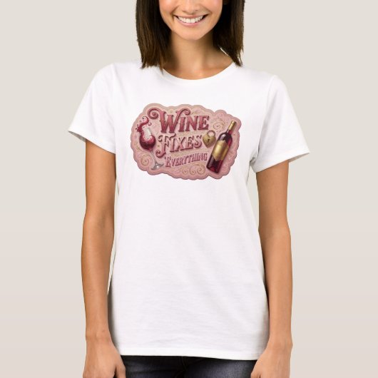Catchy Gold WINE FIXES ALLES Slogan Tee (Vorderseite)