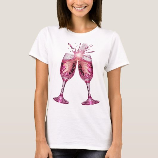Catchy Silberne PINK CHAMPAGNER GLÄSER Custom Tee (Vorderseite)
