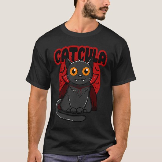Catcula Halloween Kitty Dracula Vampire Cat T-Shirt (Vorderseite)