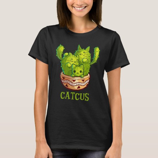 Catcus Cute Cat And Cactus Mexican Cactus Cinco De T-Shirt (Vorderseite)