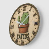 Catcus Funny Cactus Cat Große Wanduhr (Winkel)