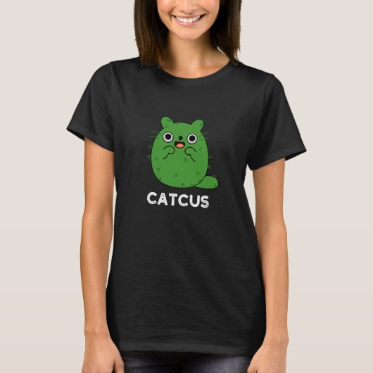 Catcus Funny Cat Cactus Pun Dark BG T-Shirt (Vorderseite)