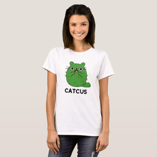 Catcus Funny Cat Cactus Pun T-Shirt (Vorne ganz)