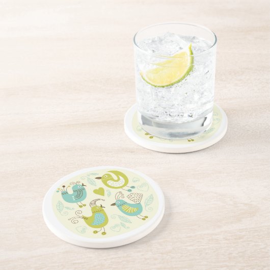 cate Cartoonvögel Sandstein Untersetzer (Seite)