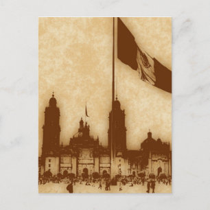 Catedral en el Zocalo del DF con la Bandera 11 Postkarte