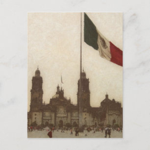 Catedral en el Zocalo del DF con la Bandera 12 Postkarte