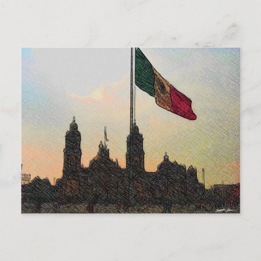 Catedral en el Zocalo del DF con la Bandera 2.jpg Postkarte (Vorderseite)
