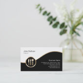 Caterer Business Card Gold Cutlery Symbol Visitenkarte (Stehend Vorderseite)