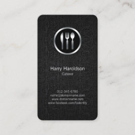 Caterer Cutlery Chrome Icon Grunge Business Card Visitenkarte