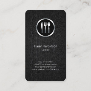 Caterer Cutlery Chrome Icon Grunge Business Card Visitenkarte