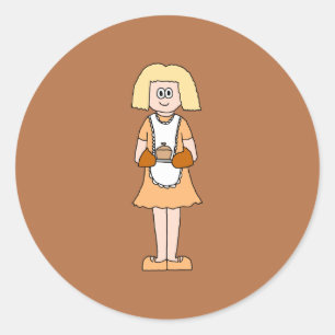 Caterer mit heißer Suppe. Runder Aufkleber