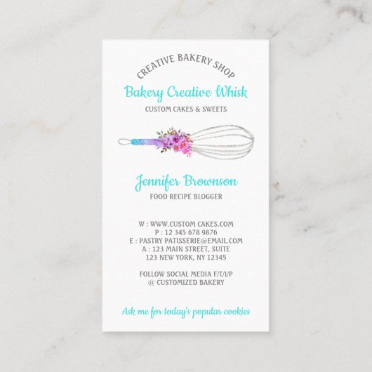 Caterer Whisk Logo Konditorei boho Visitenkarte (Rückseite)
