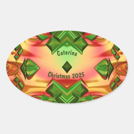 CATERINA ~ CHRISTMAS 2024 Green Red Yellow ~ Ovaler Aufkleber (Vorderseite)