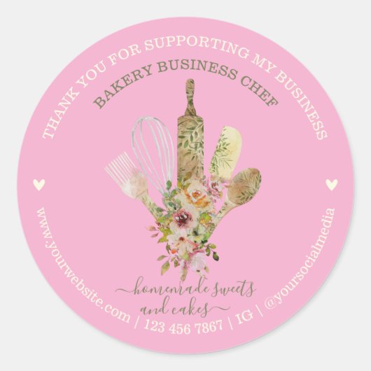 Catering Bäckerei Koch Rustikal rosa niedlich Runder Aufkleber (Vorderseite)