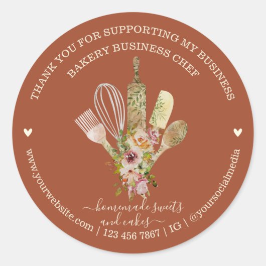 Catering Bäckerei Koch Rustikale Terrakotta Runder Aufkleber (Vorderseite)