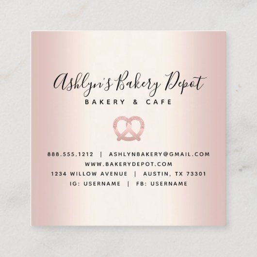 Catering Bäckerei Konditorei Koch Rose Gold Glitze Quadratische Visitenkarte (Rückseite)