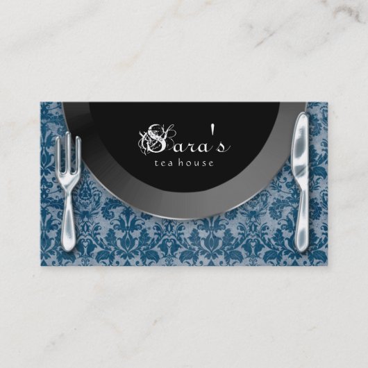 Catering Business Cards Cutlery Plate Blue Visitenkarte (Vorderseite)