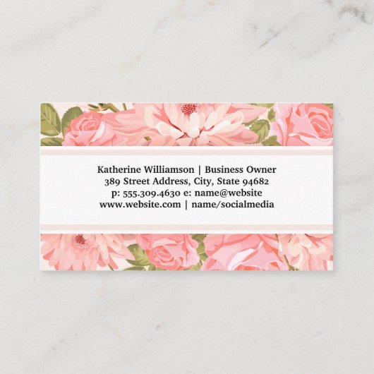 Catering | Hübsche rosa Blume Visitenkarte (Rückseite)